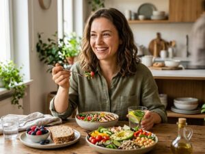 a woman enjoying eating nutritious food