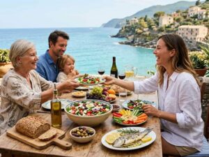 a family eating a mediterranean diet